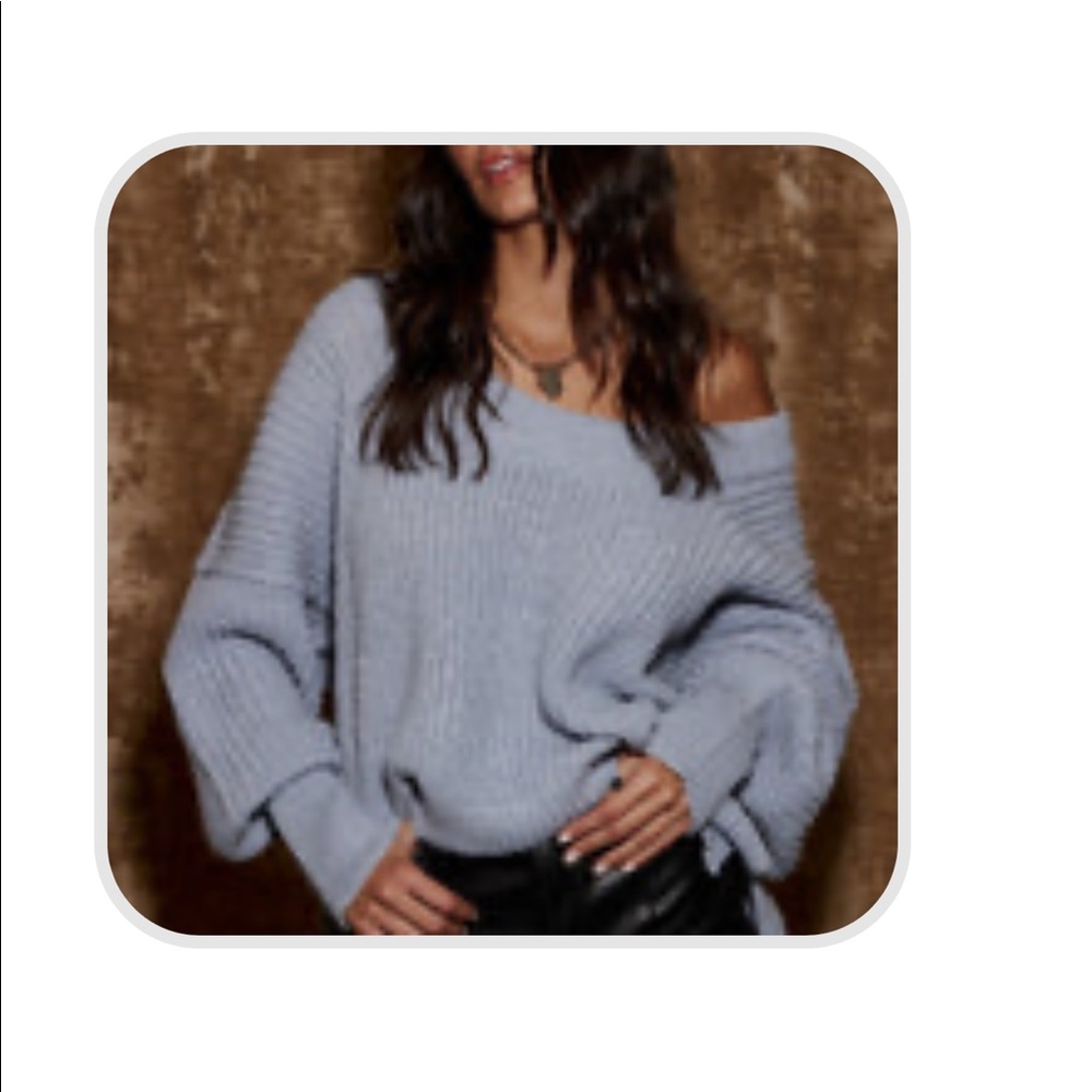 Blue Off the Shoulder Sweater